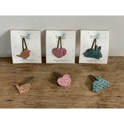 Barrette PIOU FLAMINGO en cuir