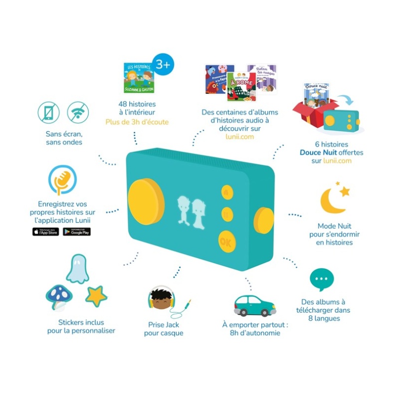 Lunii - Conteuse pour enfants de 3 à 8 ans - Album de 48 audio interactives  inclus - Boîte à histoires fabriquée en France : : Jouets